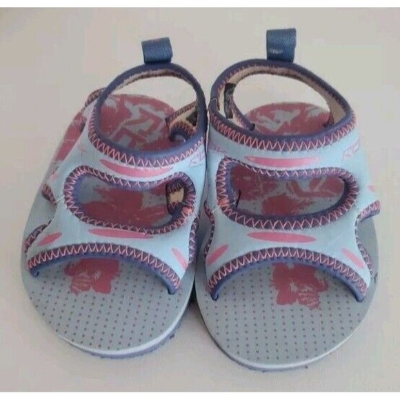 RBX Infant Sz 2 Girls Water Sandals Open Toe Summer Shoe Baby Floral Blue Pink - Picture 1 of 7